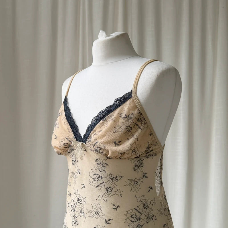 2000s Floral Mesh Babydoll Cami Dress