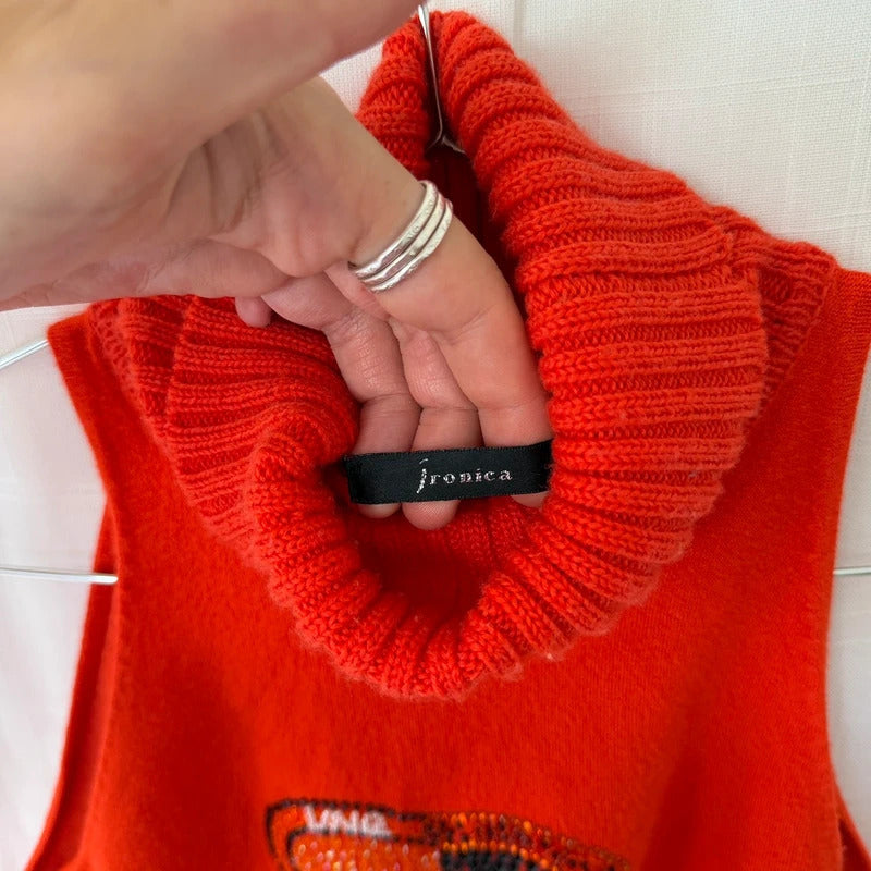Orange Sleeveless Roll Neck Knit Top