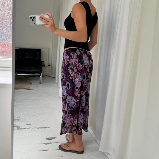 Vintage Y2K Floral Mesh Maxi Skirt