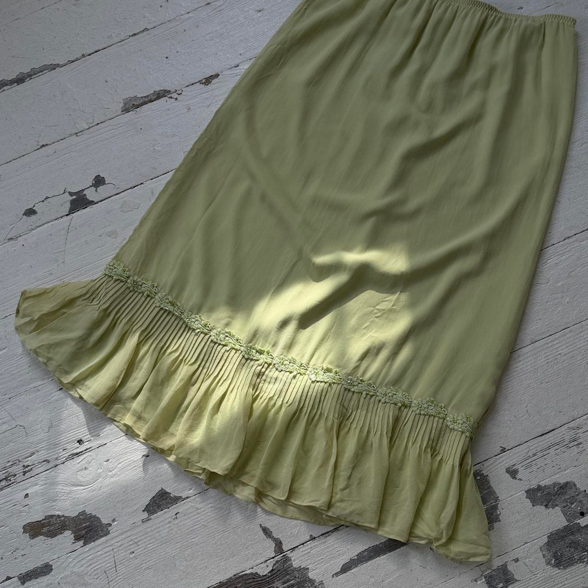 Lime Green Silk Ruffle Maxi Skirt
