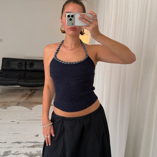 90s Blue Knit Halterneck Top