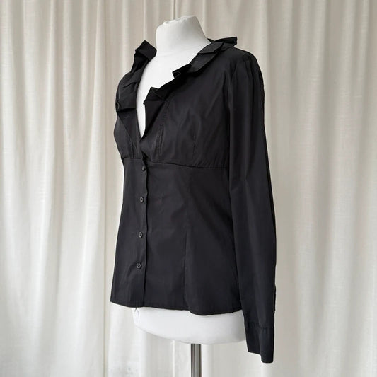 Black Tailored Ruffle Shirt