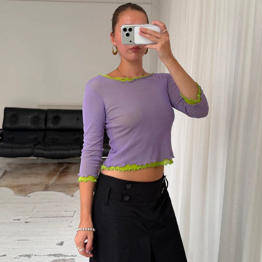 2000s Layered Micro Mesh Lettuce Hem Top