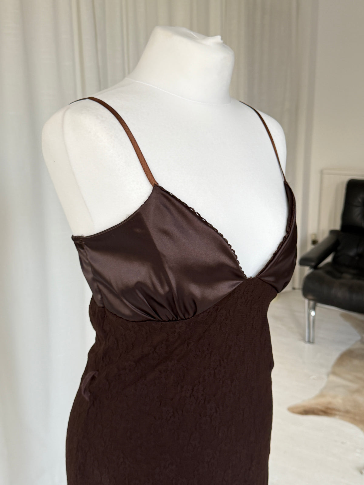Italian Vintage Brown Lace Mini Dress