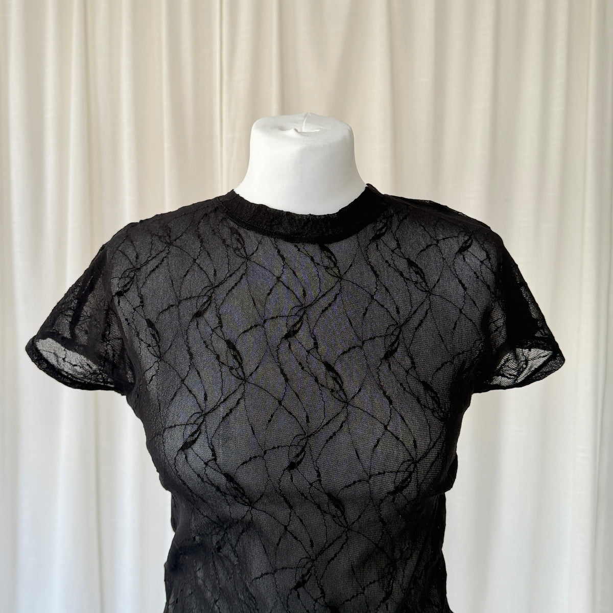 Black Sheer Short-sleeve Top