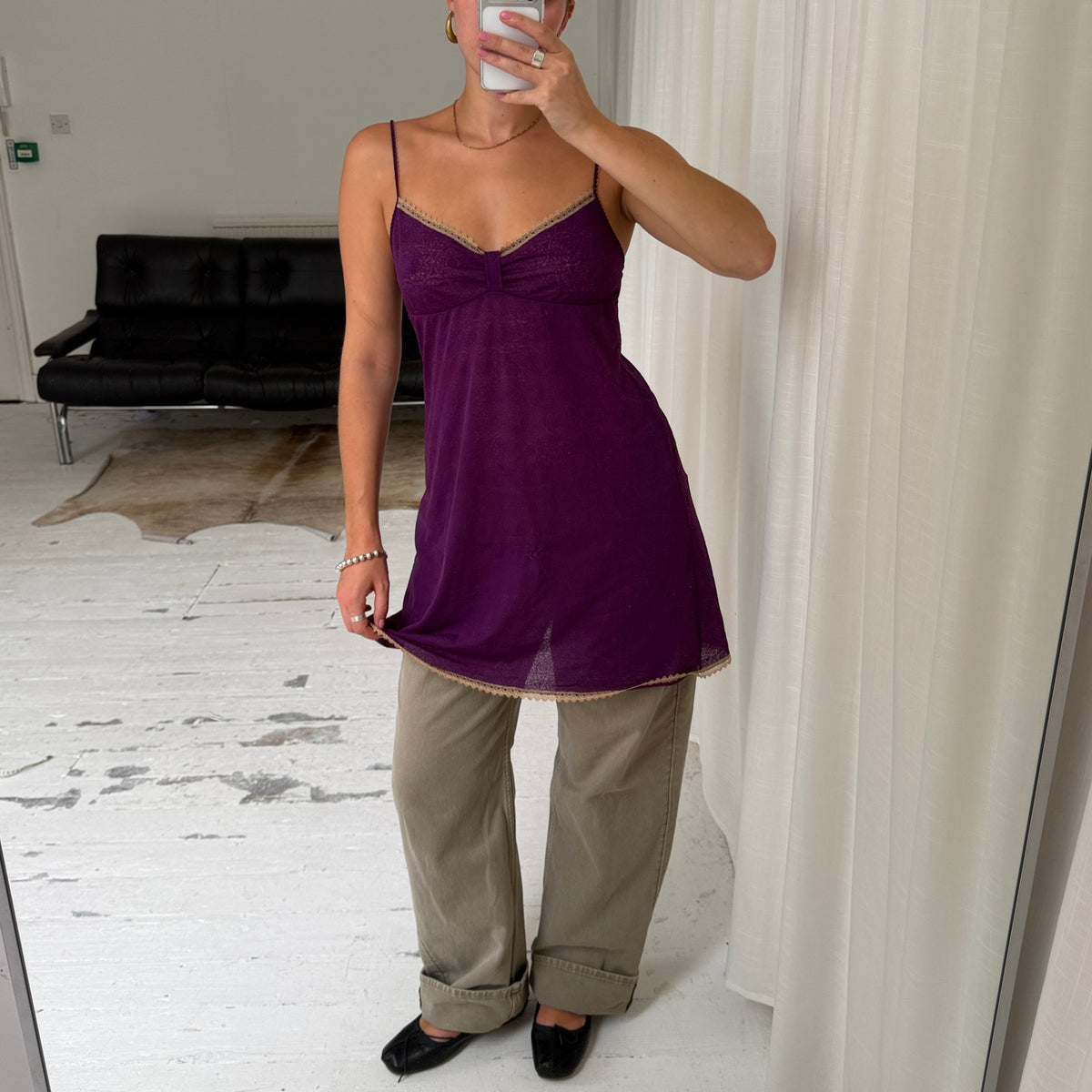Purple Lace Trim Slip Dress