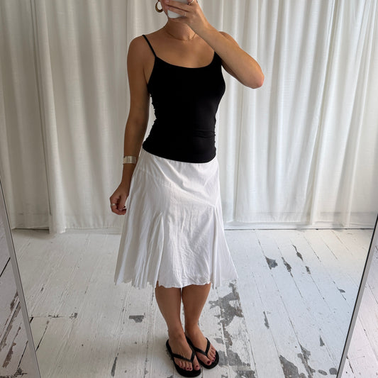 2000s White Cotton Pleated Midi Skirt
