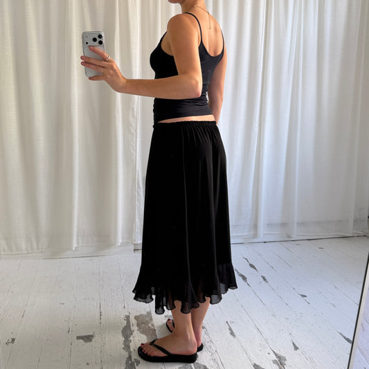 Black Ruffle Asymmetric Maxi Skirt
