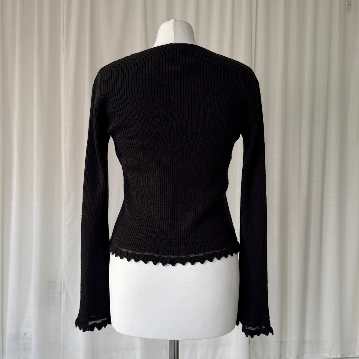 Black Ribbed Tie Cardigan