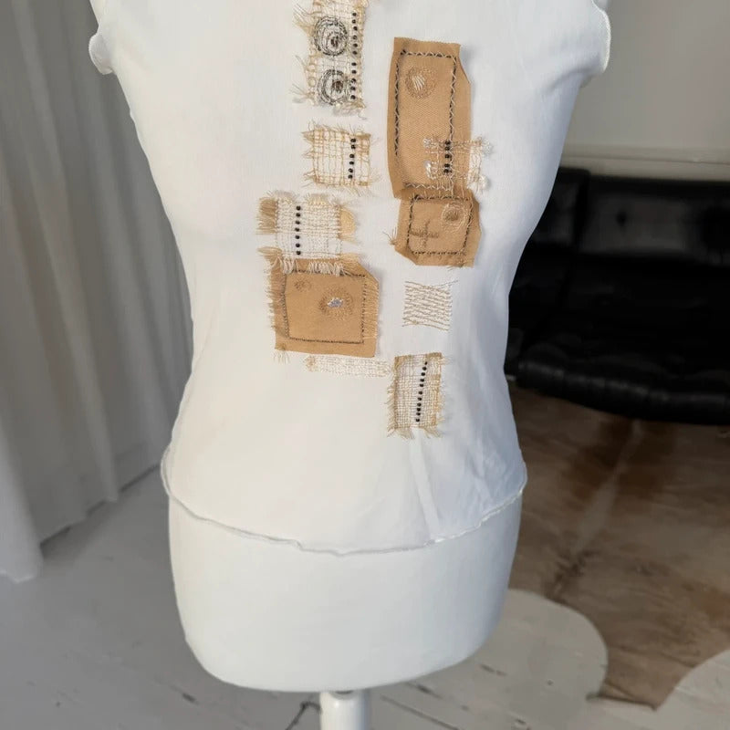 2000s Patchwork Mesh Top