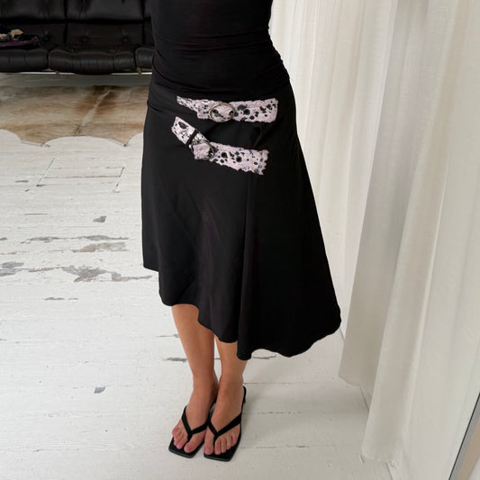 Black Asymmetric Buckle Wrap Skirt