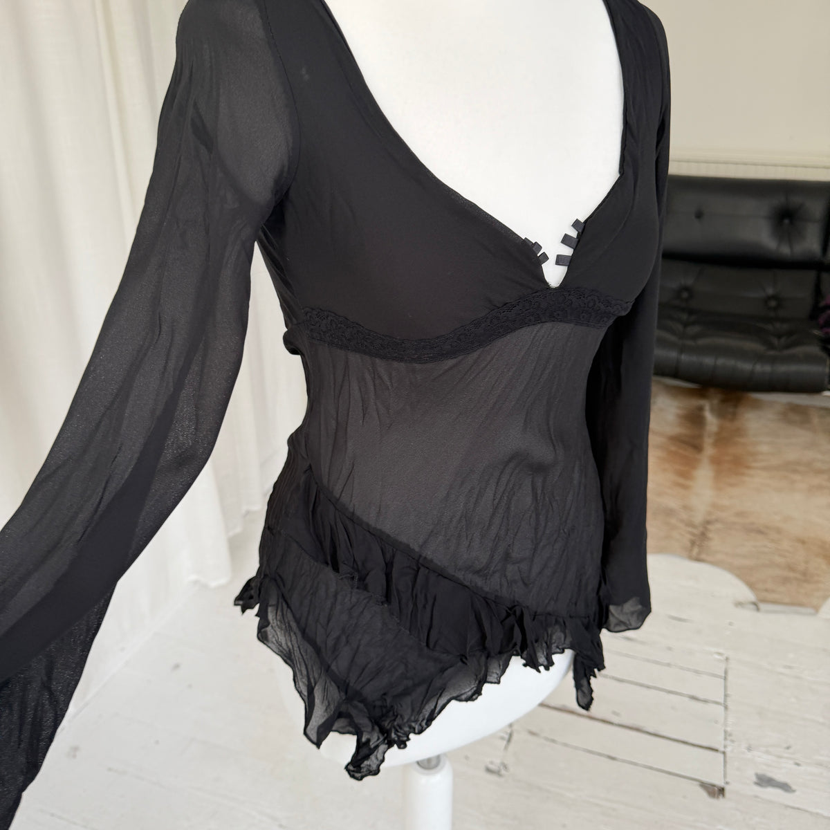 Italian Vintage Sheer Mesh Ruffle Top