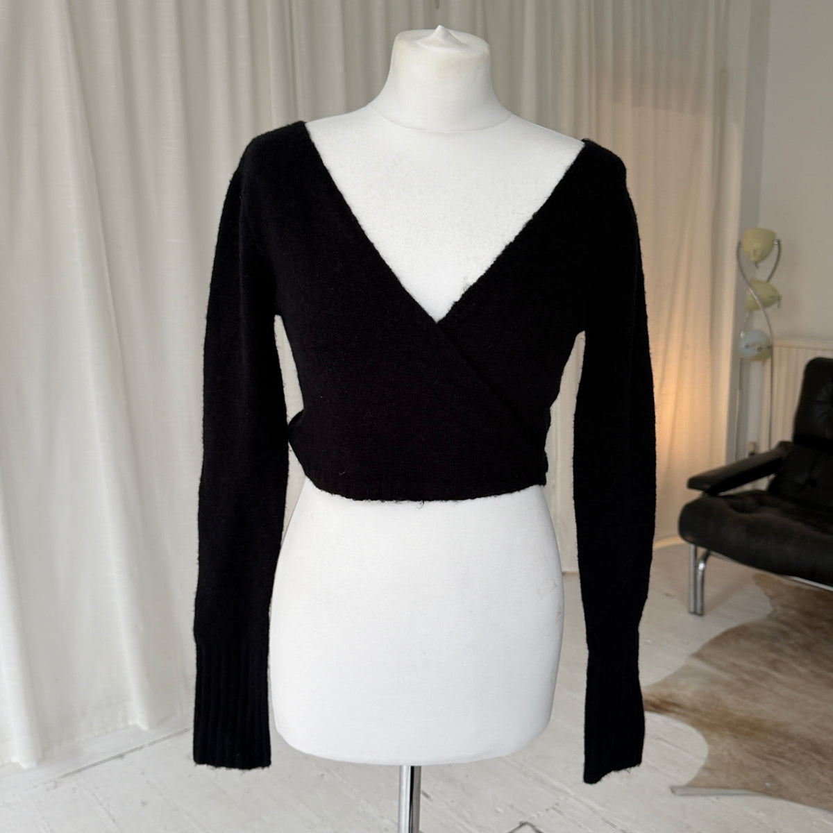 2000s Black Wool Blend Bolero Wrap Cardigan