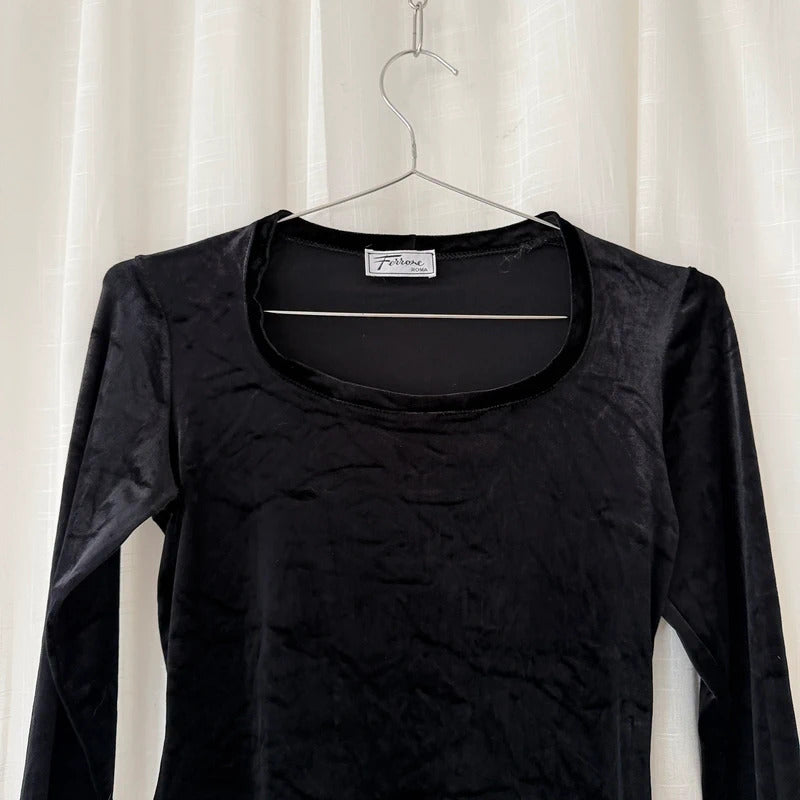 Italian Vintage Black Velvet Top