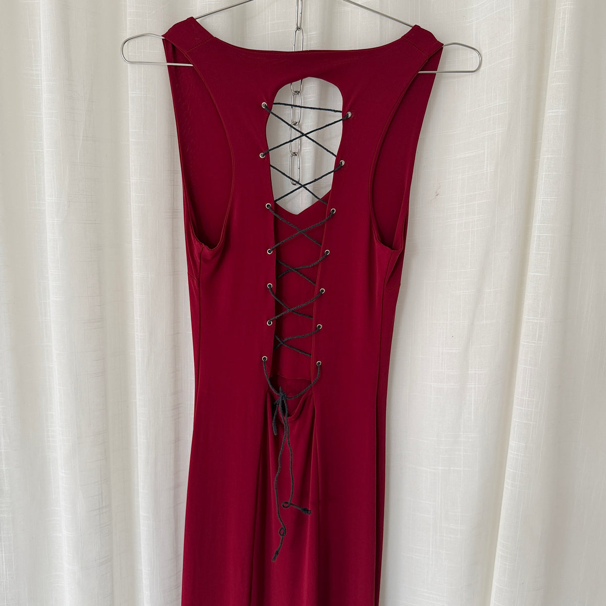 Burgundy Lace-Up Maxi Dress