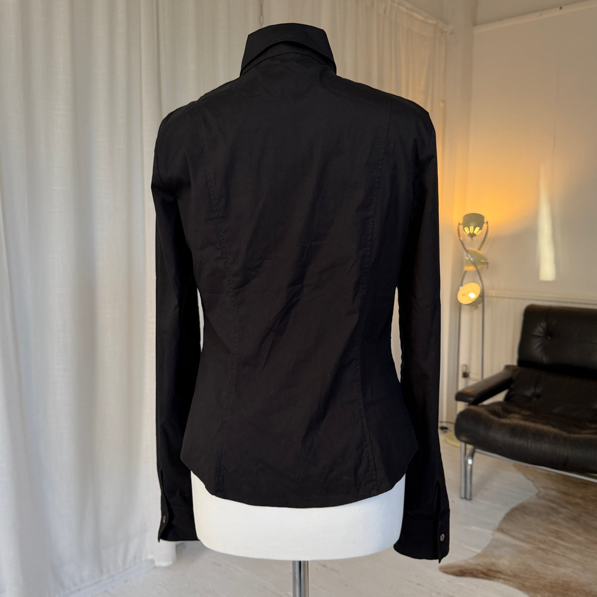 Italian Vintage Black Ruffle Tailored Shirt