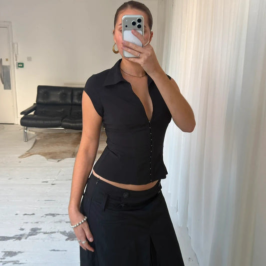 2000s Black Hook & Eye Corset Shirt