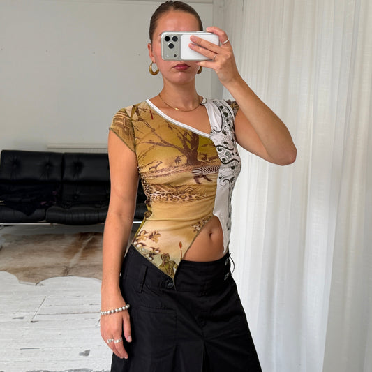 Mesh Asymmetrical Patchwork Top