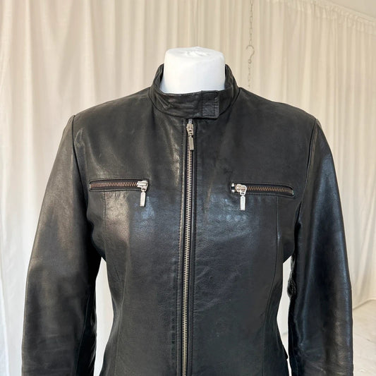Italian Vintage Black Leather Biker Jacket