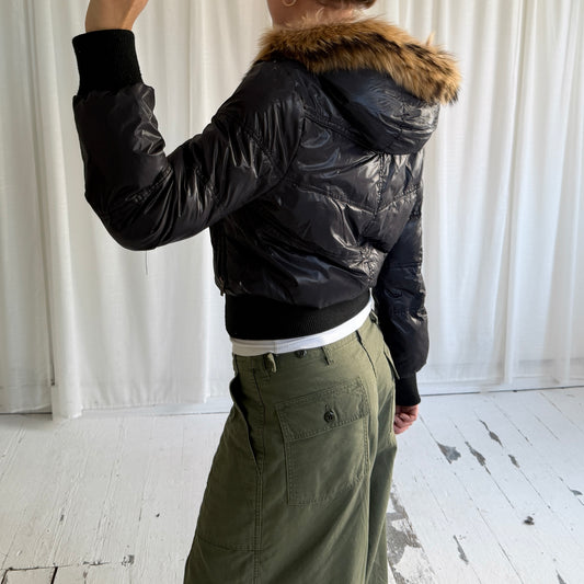 00s Down Feather Fur Hood Puffer Bomber Jacket