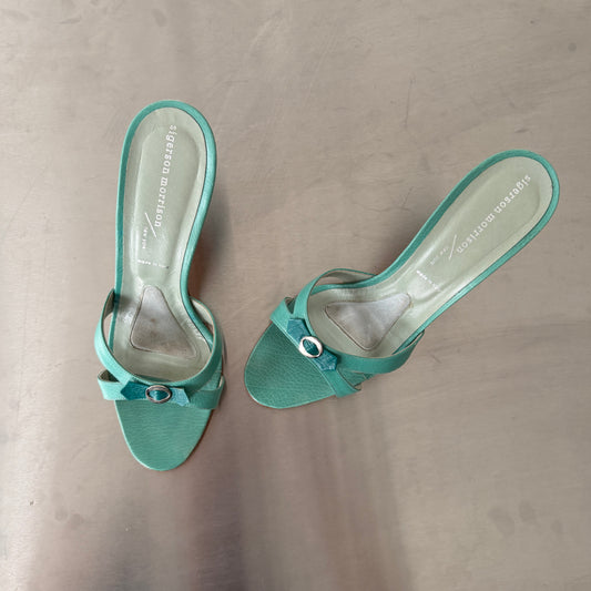 Sigerson Morrison Turquoise Leather Mule Heels