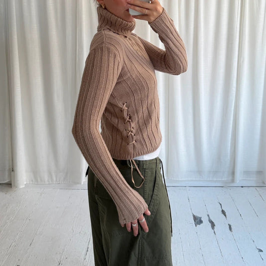 Vintage Italian Wool Cable Knit Roll Neck Jumper