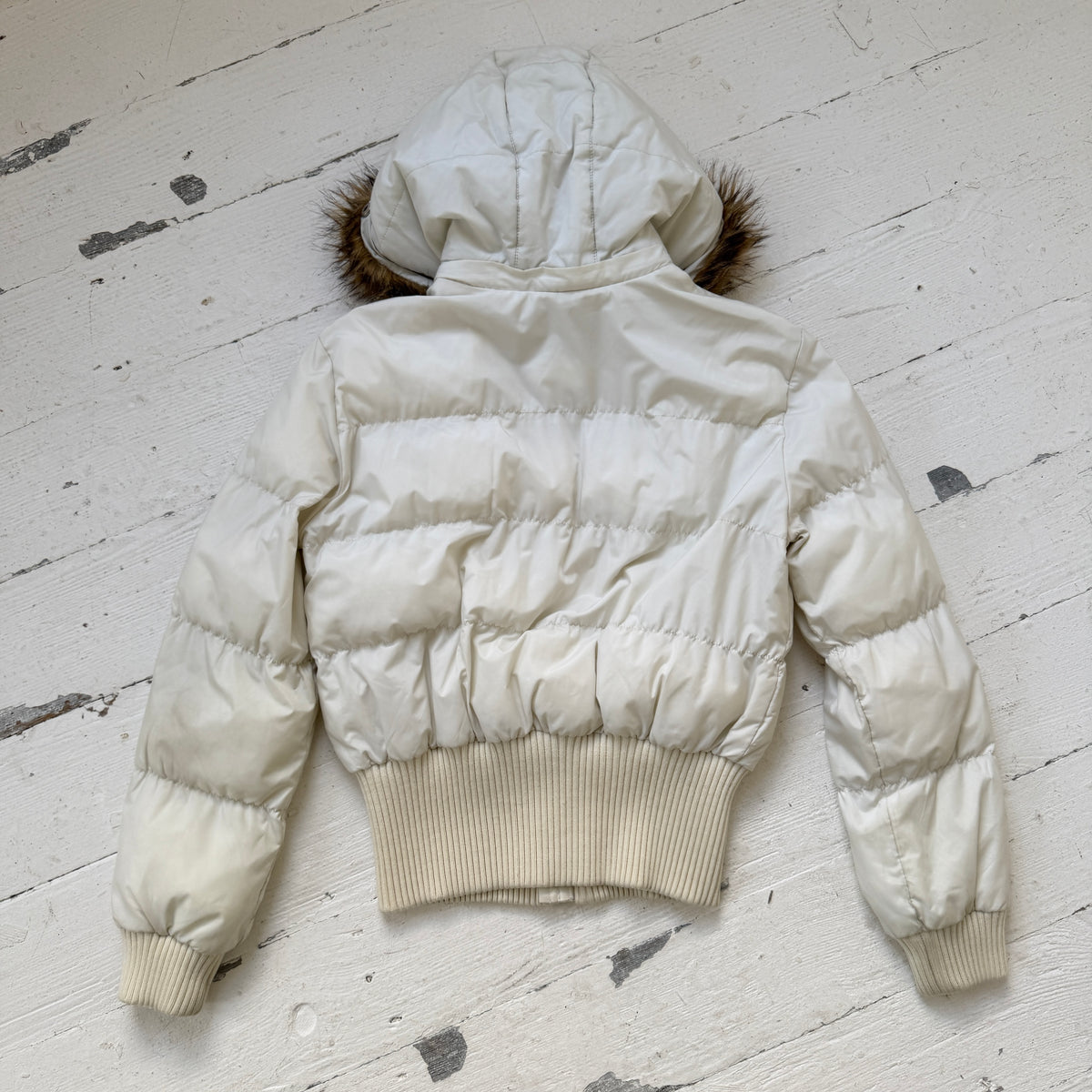 2000s Cream Cropped Puffer Bomber Jacket