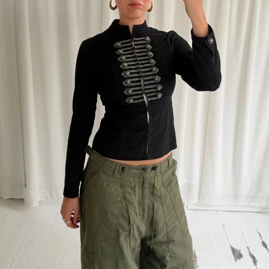 2000s Black Military Hook & Eye Jacket
