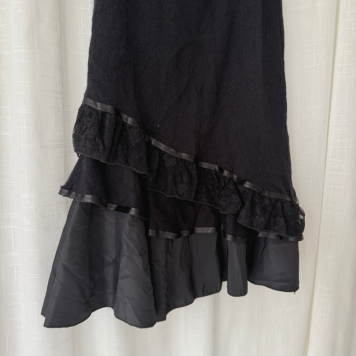Black Mohair Ruffle Midi Skirt