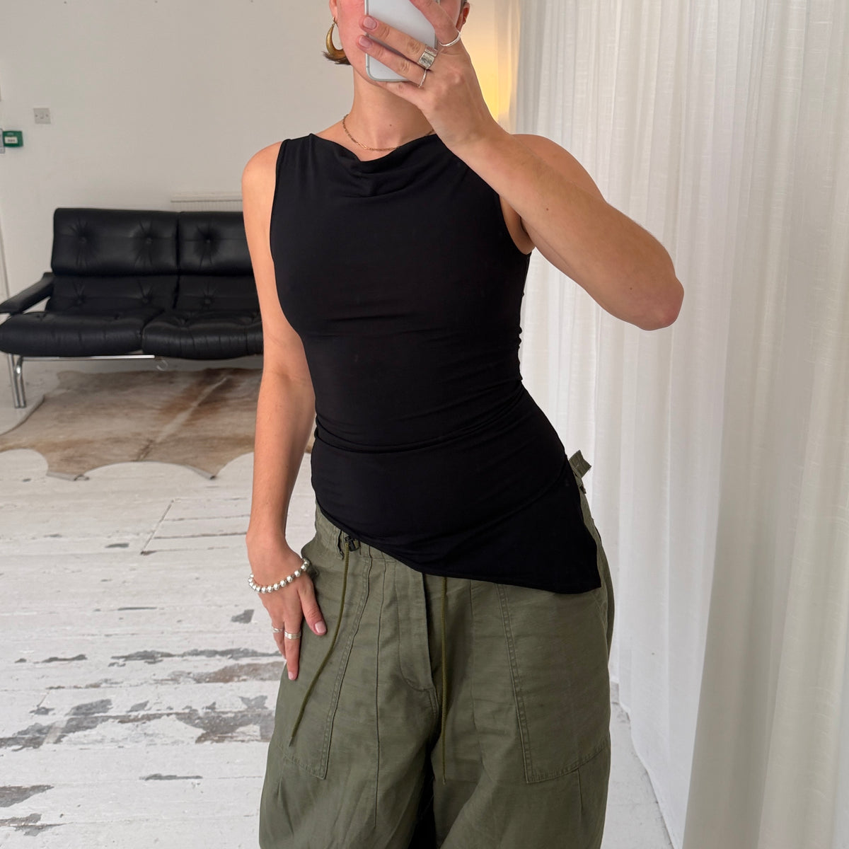 French Vintage Asymmetrical Cowl Neck Top