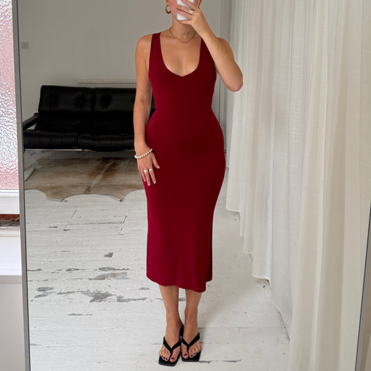 Burgundy Lace-Up Maxi Dress