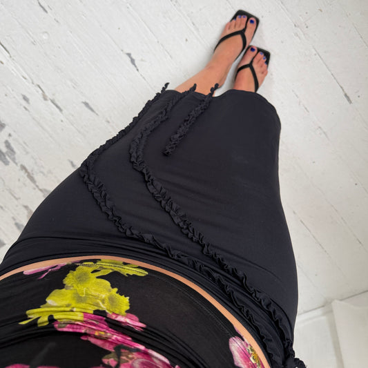 Black Ruffle Midi Skirt