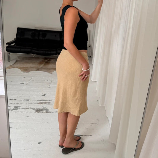 1990s Minimal Natural Linen Midi Skirt