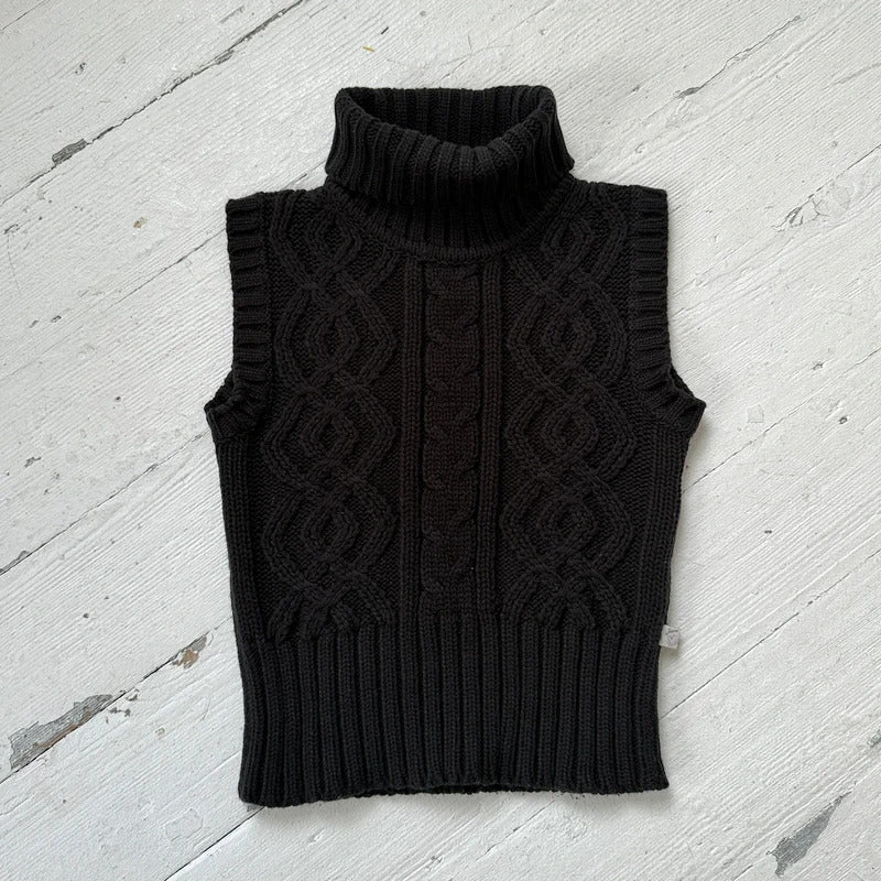 Black Cable Knit Sleeveless Rollneck