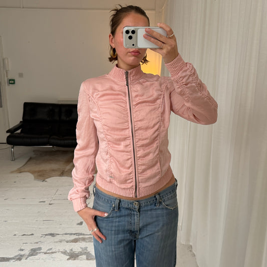 2000s Guess Pink Ruched Bomber Jacket