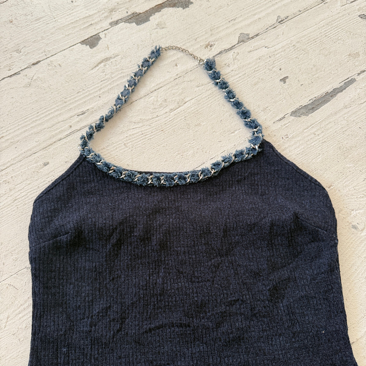 90s Blue Knit Halterneck Top