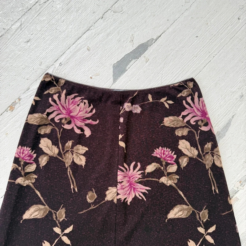 Purple Floral Mesh Midi Skirt