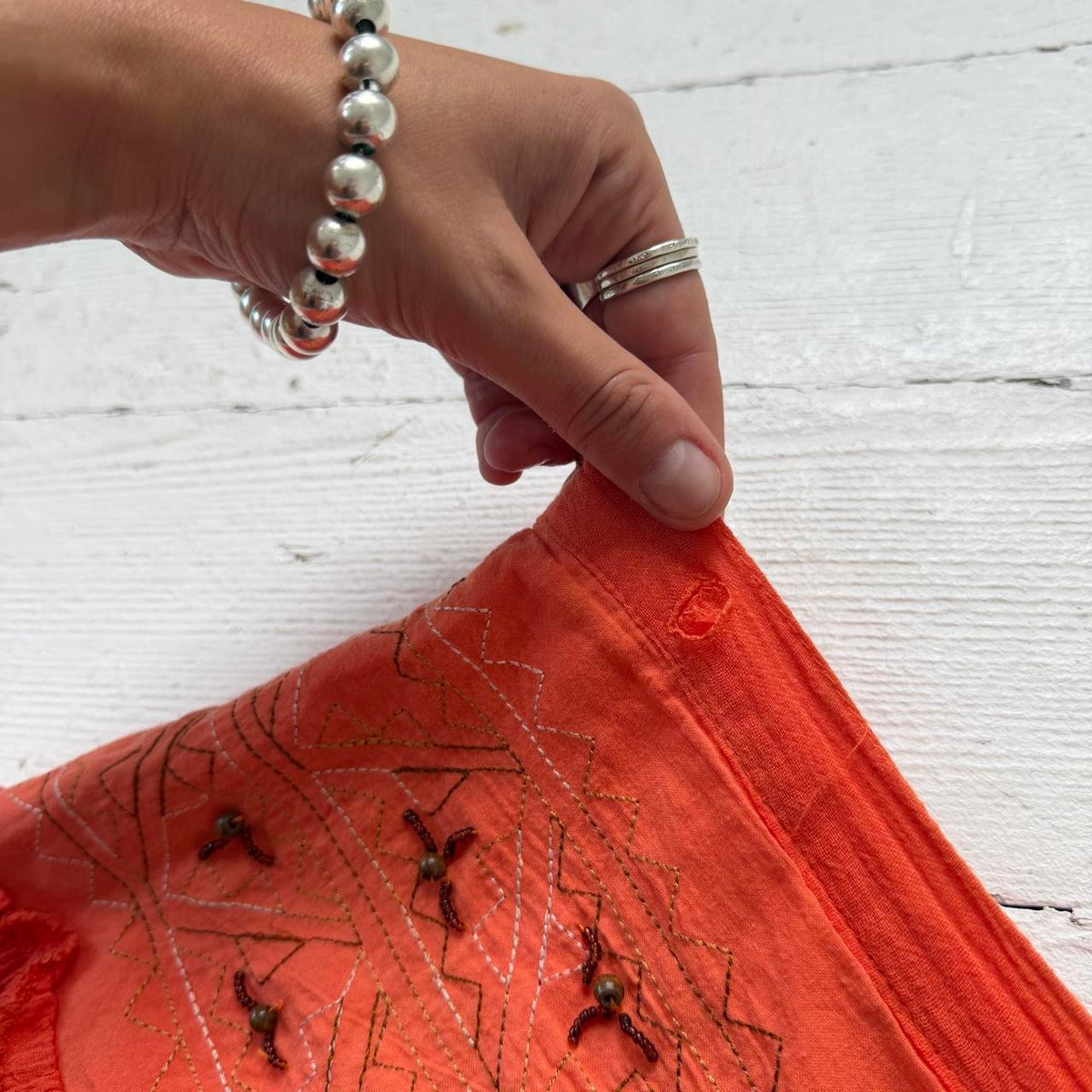 Orange Cotton Tiered Midi Skirt