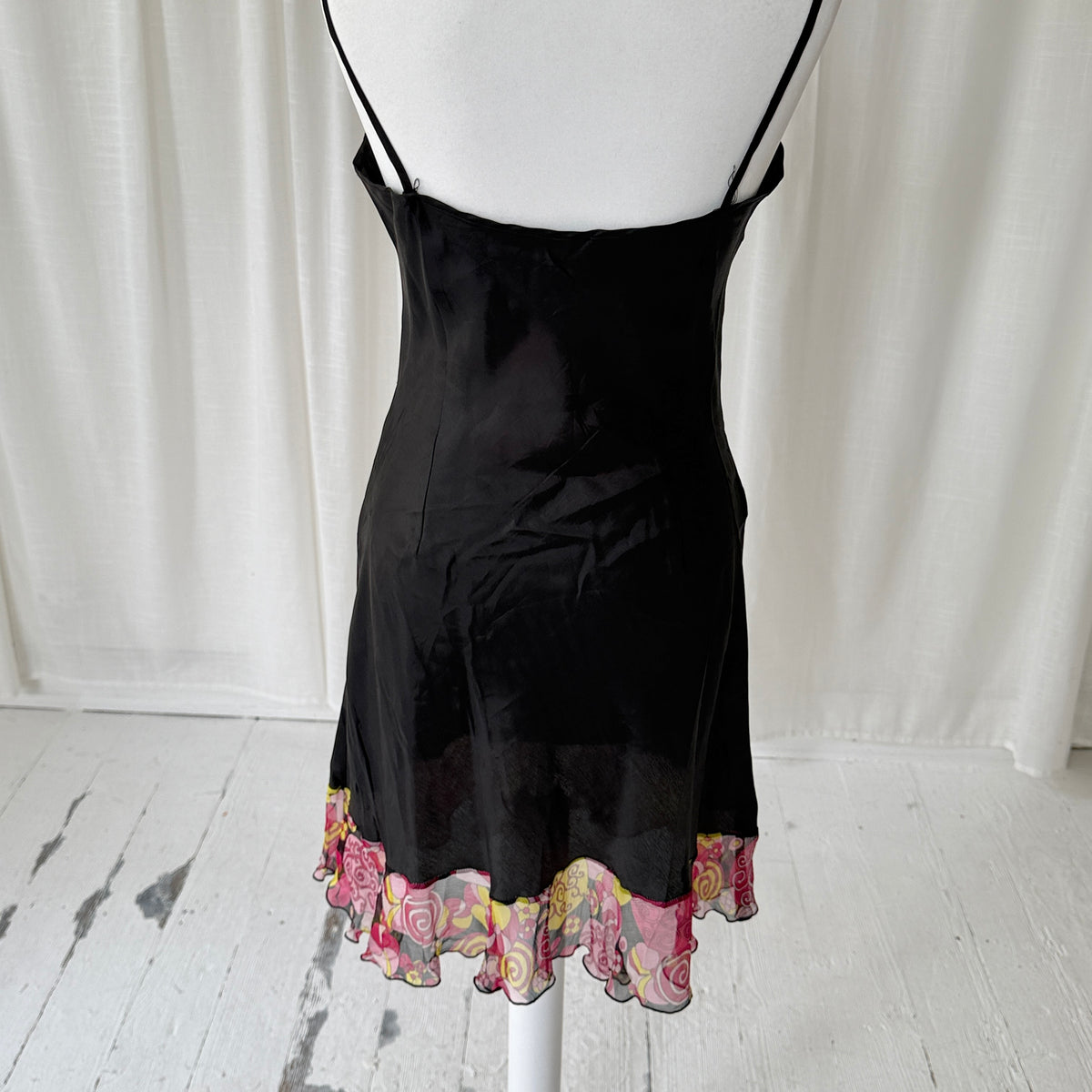Black Silk Trim Slip Dress