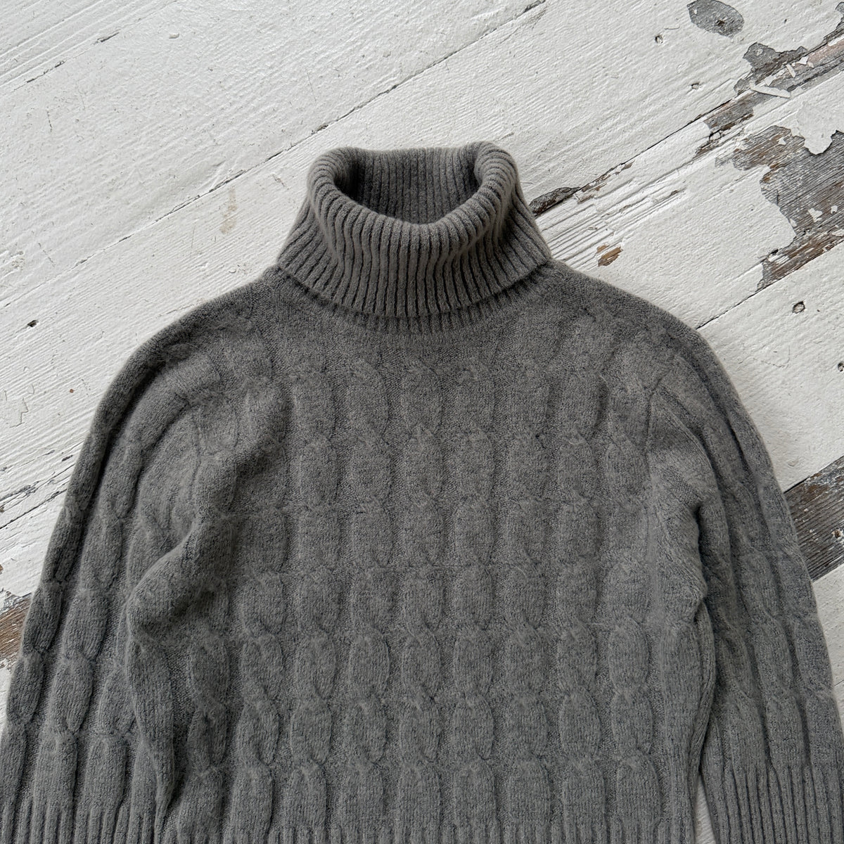 Italian Vintage Grey Merino Wool Cashmere Rollneck Jumper