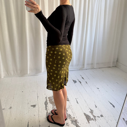 KOOKAÏ Green Polka Dot Mesh Midi Skirt