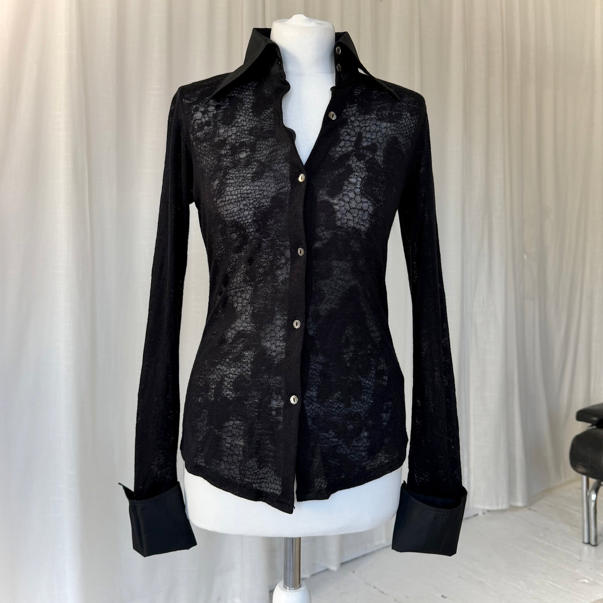 Italian Vintage Wool Blend Sheer Lace Shirt