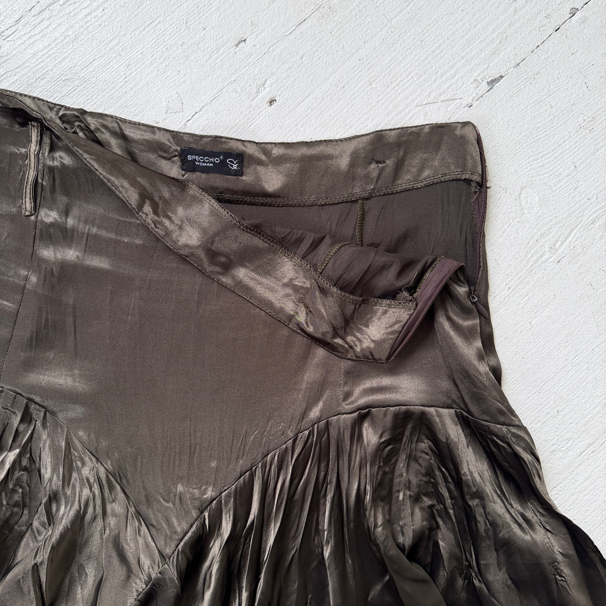 Pleated Asymmetrical Satin Skirt