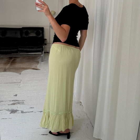 Lime Green Silk Ruffle Maxi Skirt