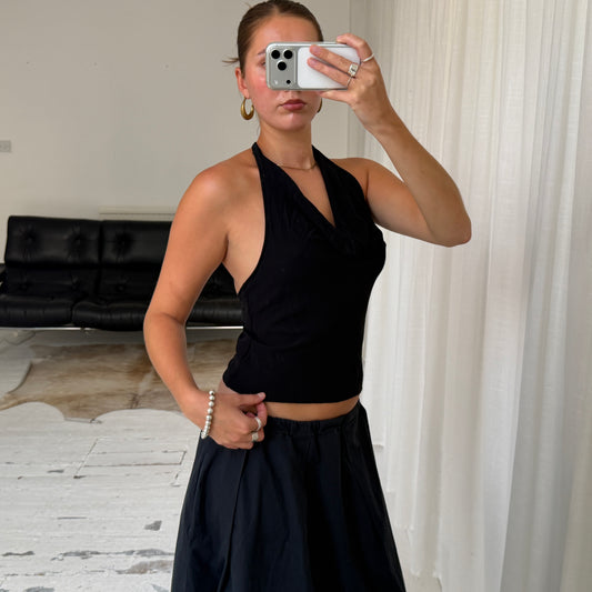 90s French Connection Black Silk Cowl Neck Top