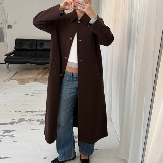 Brown Wool & Cashmere Full Length Coat