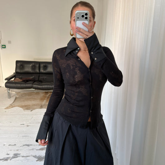 Italian Vintage Wool Blend Sheer Lace Shirt