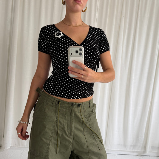 Black Polka Dot Wrap Top