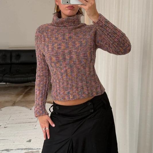 Multicolour Space Dye Wool Rollneck Jumper