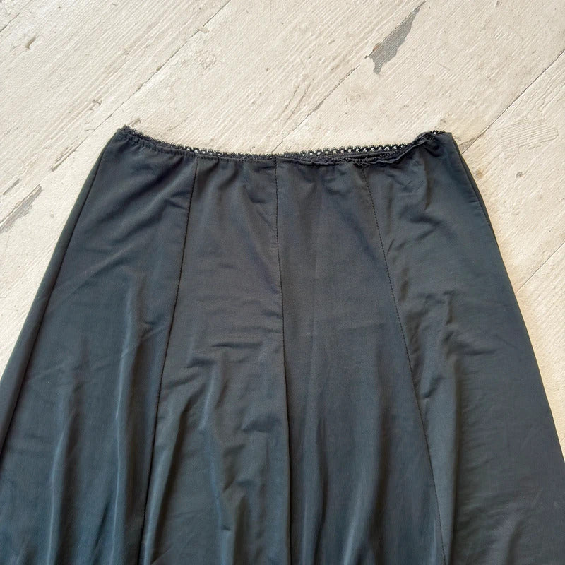 Italian Vintage Black Ruffle Midi Skirt